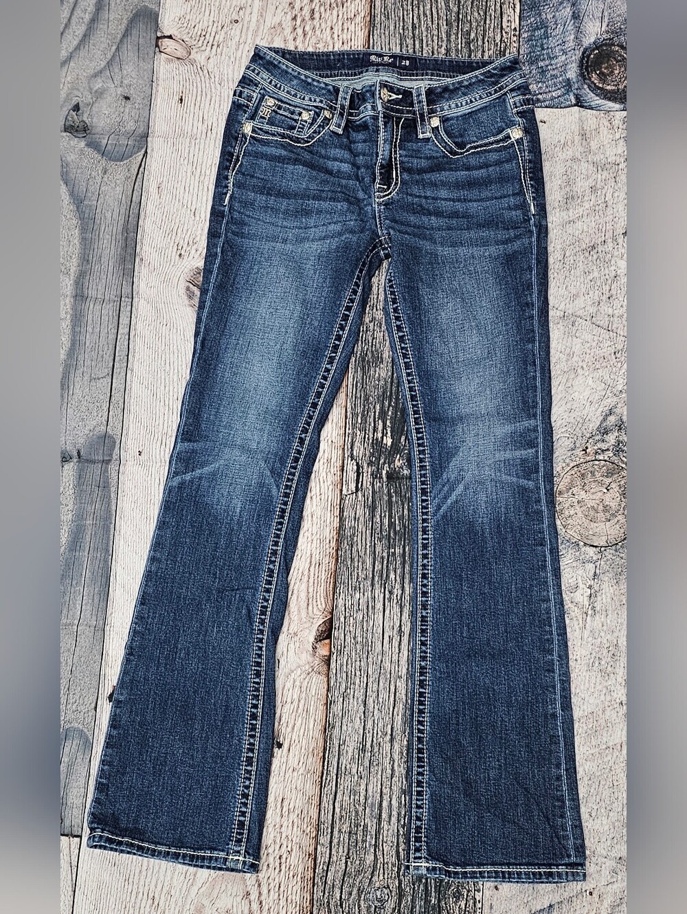 Miss Me Mid-Rise Boot Y2K Jeans Embellished Longhorn Pockets Western Size 28 - Picture 3 of 12